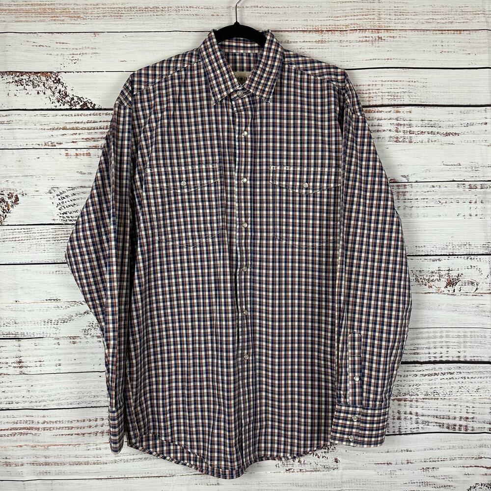 Cody James Western Wear Blue Cream Plaid Pearl Snap Shirt Cowboy Rodeo Mens Sz M